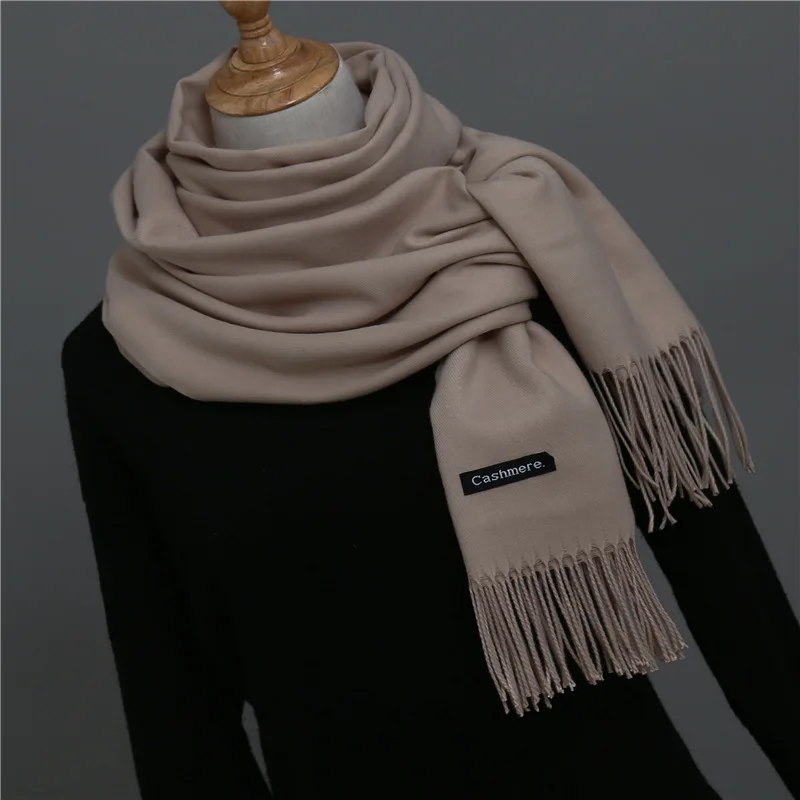 [Lakysilk] Высокое качество шарф женский кашемировый однотонный мягкий Зимний шарфы и шали дамские теплые пашмины длинный платок Femme хиджаб - Цвет: camel