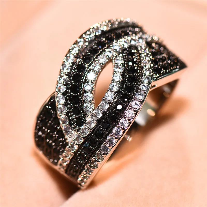

New Slae Big Black Stone Ring Fashion Bridal Small Ring Silver Color Wedding Jewelry Promise Love Engagement Rings For Women