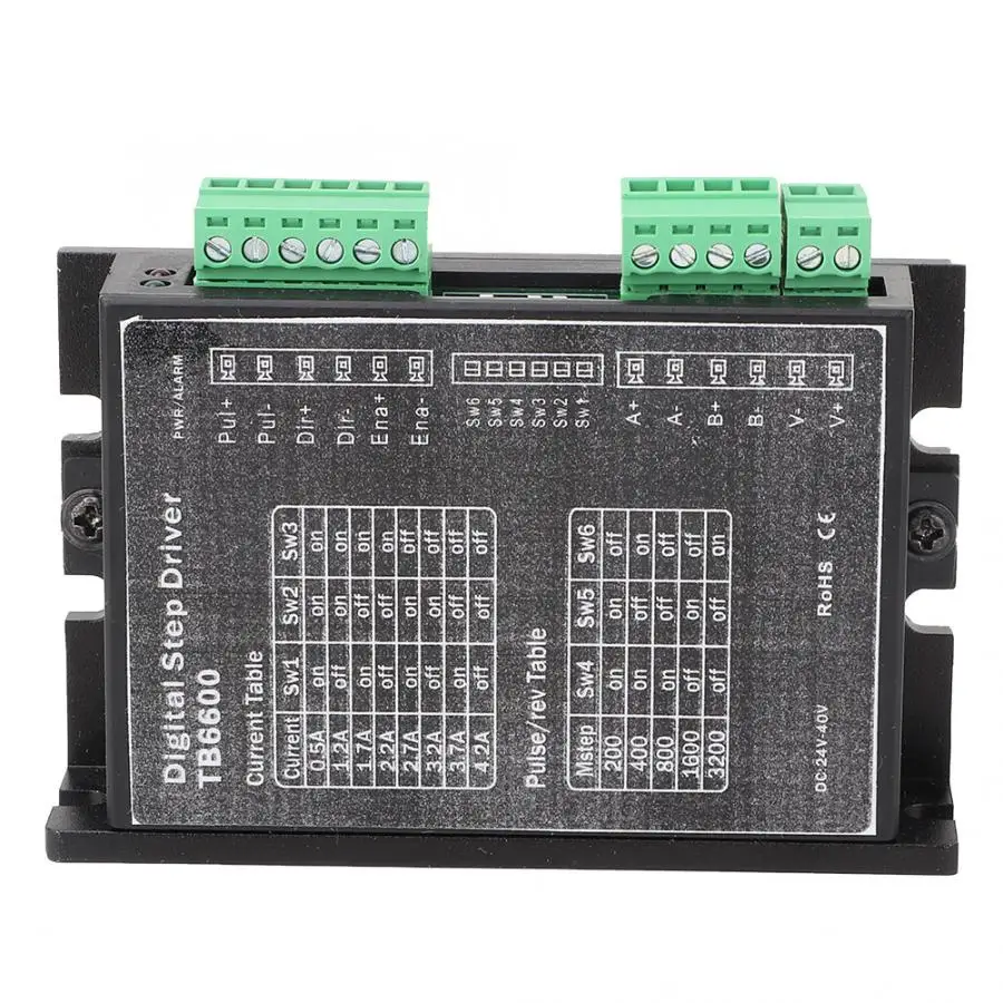 

TB6600 DC24-40V 2 Phase/Bipolar Stepper Motor Driver 1.0~4.2A/Phase NEMA 17/23 Motor Controller Current Adjustable for Engraving