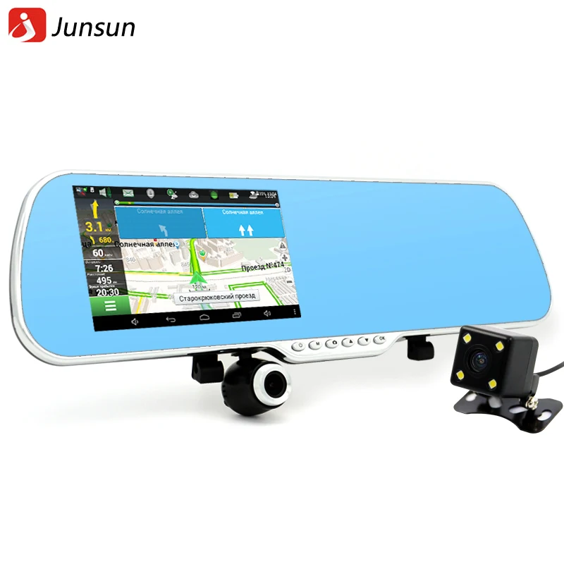 Junsun 5 inch IPS Car GPS Navigation 16GB DVR Rearview mirror Android 4.4 Dual Camera Truck vehicle gps Navigator Europe Navitel