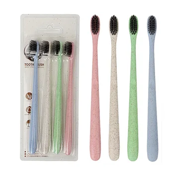 

4pcs/Set Eco-friendly wheat straw Toothbrush for brushing teeth soft thin tip Binchotan charcoal bristles adult teeth brush