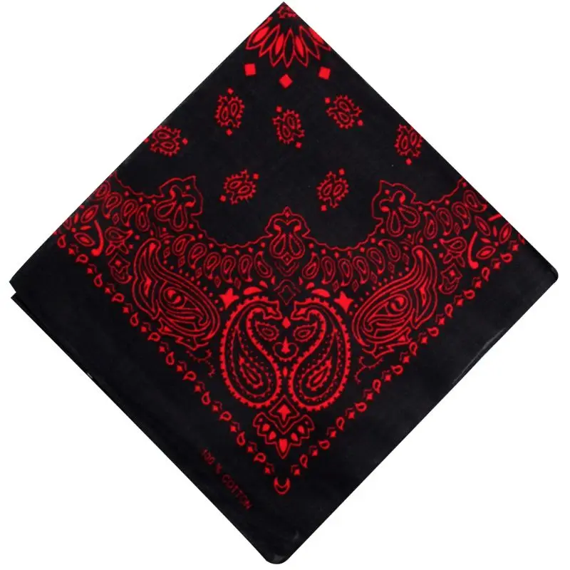 Black Red Хлопковые квадратные банданы унисекс в стиле хип-хоп, двойная Цветочная головная повязка с принтом пейсли, ветрозащитная повязка для лица, велосипедная спортивная повязка на шею - Цвет: Black Red