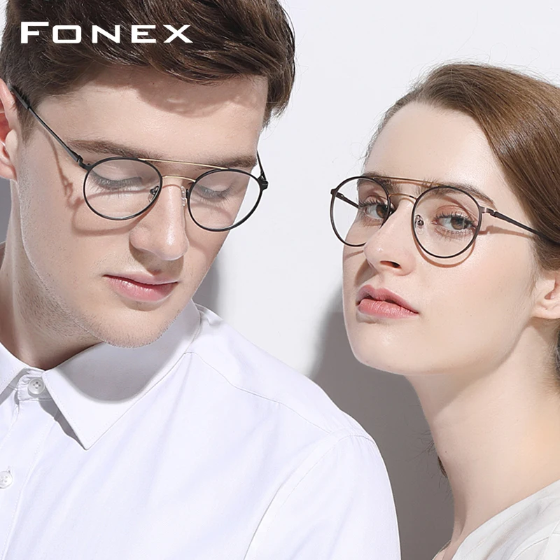 Мужские и женские оправы из сплава FONEX ультралегкие винтажные очки с круглой
