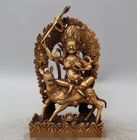 

free 9"Tibet Brass Buddhism Vajra Mahakala Joss Palden Lhamo Buddha Ride Horse Statue fast
