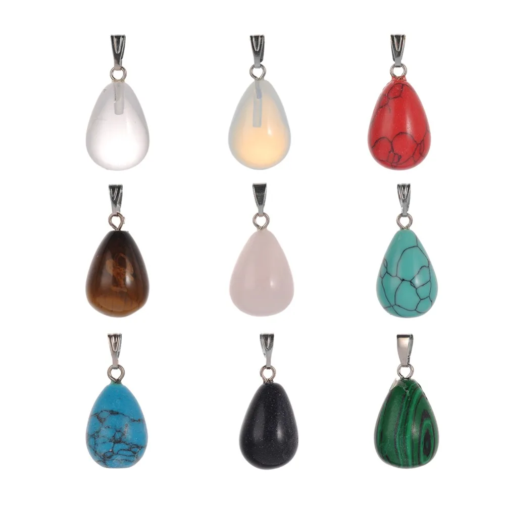 

Wholesale Assorted Mixed Color Pink Quartz Tiger Eye Natural Stone Crystal Charms Pendant Water Drop for Jewelry Making Necklace