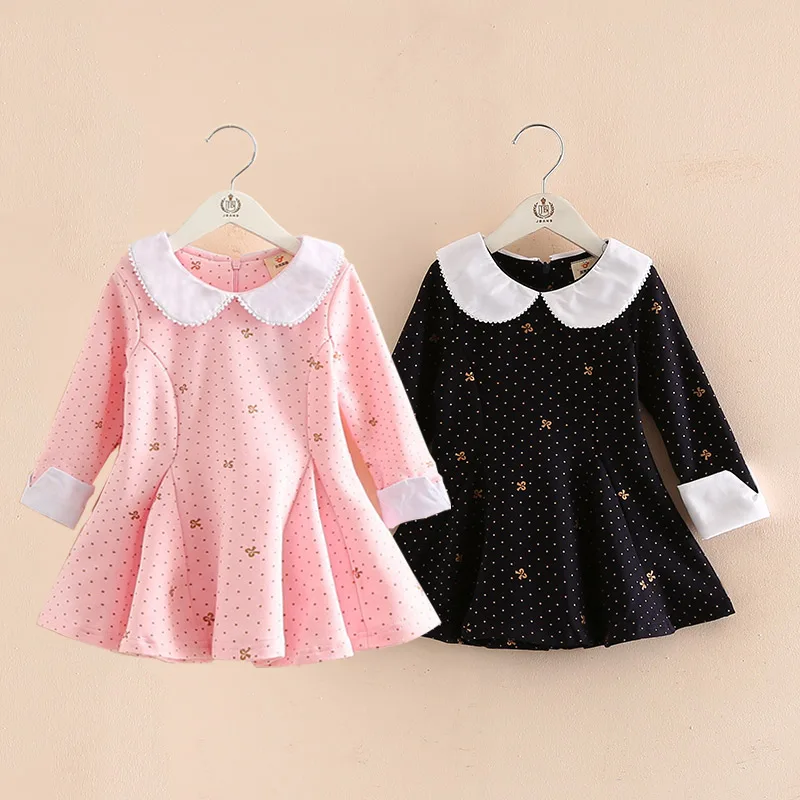 Коллекция года, весенне-Осенняя детская одежда в английском стиле для детей, милое платье с длинными рукавами и цветочным принтом в стиле Питера Пэна для девочек