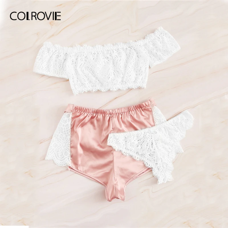 Женский комплект нижнего белья COLROVIE из 3 предметов: Сатиновые шорты с цветочным
