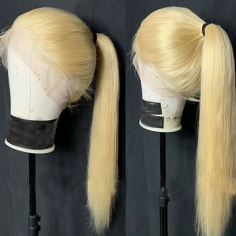 613 блондинка 360 прозрачный синтетический Frontal шнурка волос человеческие волосы Искусственные парики прямые бразильский Remy Цвет предварительно