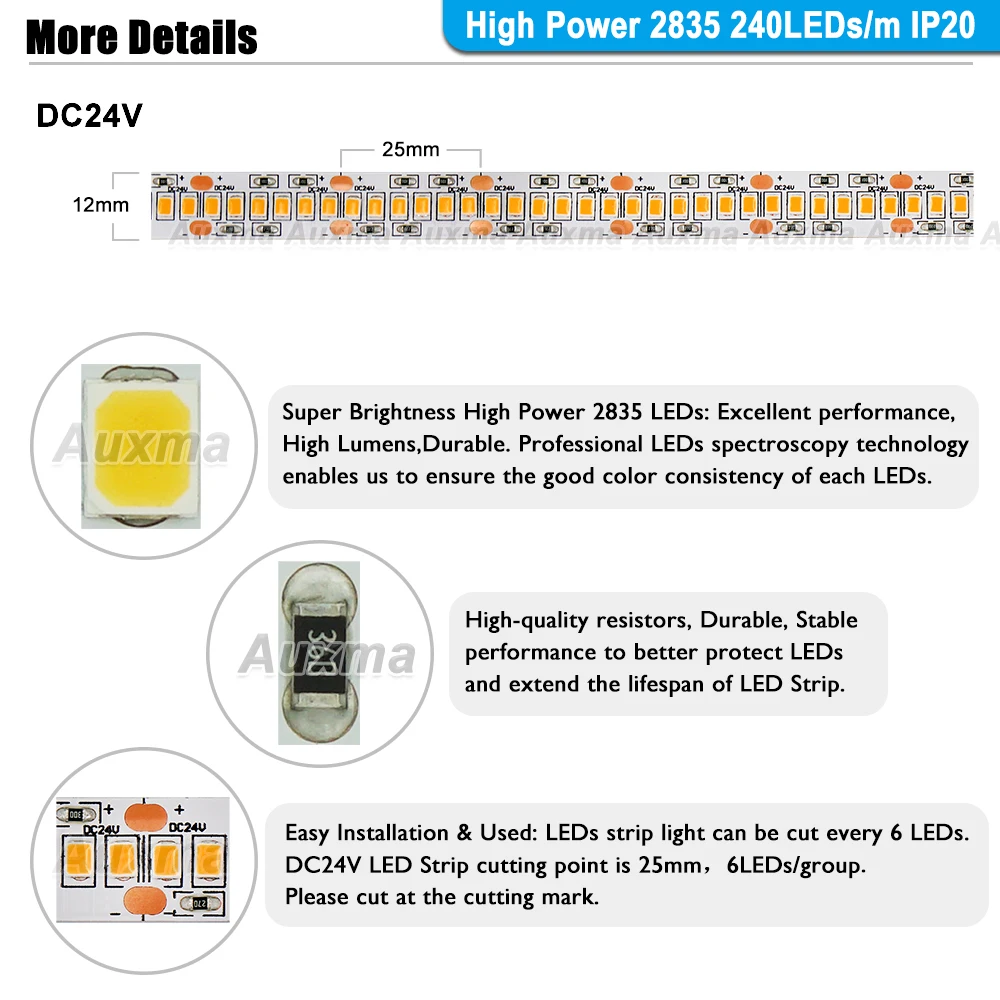 Высокая мощность 2835 240 светодиодный s/m Светодиодная лента, CRI95 CRI90, PCB широкий 12 мм, IP20 DC24V, 38,4 Вт/м 1200 светодиодный/Катушка, не водонепроницаемый для конференц-зала