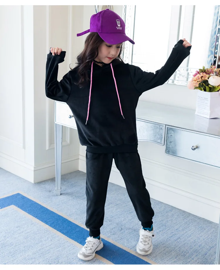

Hot Sale Velet 2018 children 2pcs/set Kids Suit Girls Long Sleeve Shirt + Pant Sport Clothes Hoodies Children Clothing
