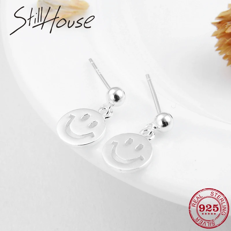 New 100% Authentic 925 Sterling Silver Earring Smiley face dangle earrings For women Fashion Jewelry Party luxury Gift 2018