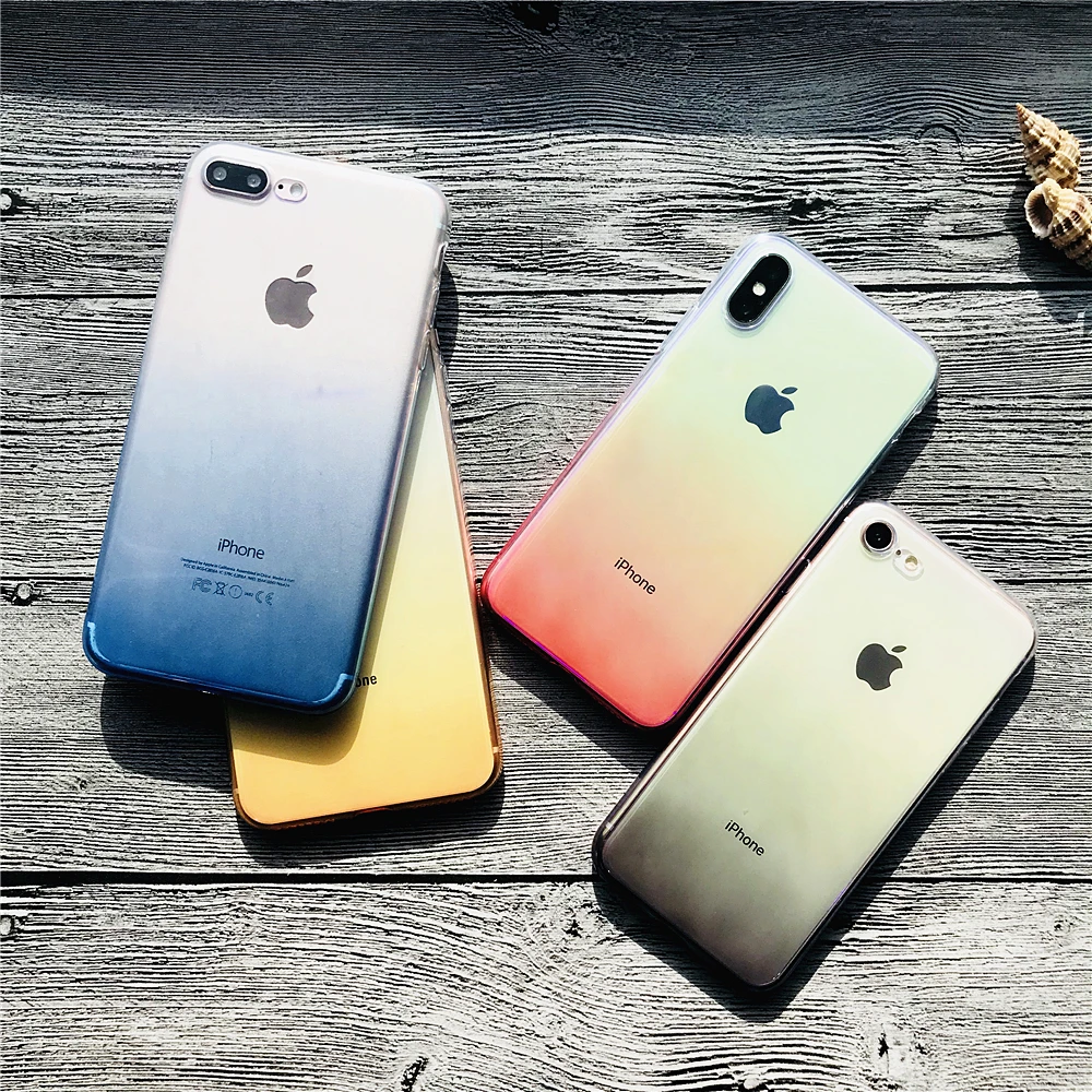 Чехлы для Iphone 7 Новый ультра тонкий Blue Ray Градиент красочный чехол телефона IPhone Plus