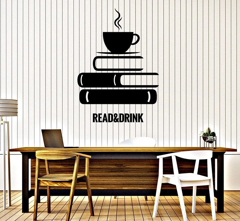 

Reading and afternoon tea vinyl wall sticker book coffee reading room study library decoration wall stickers home art decal YD02