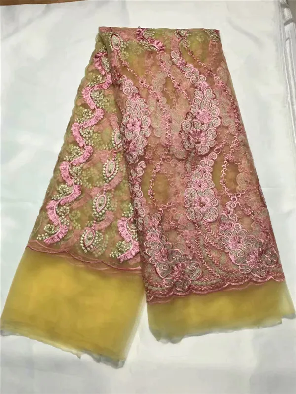 Горячая Распродажа Вышивка Бисером кружевная ткань фуксия розовая африканская с