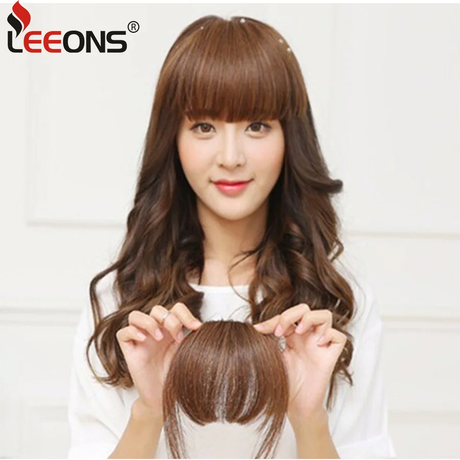Leeons Natural Blunt Bangs Clip-In Dark Light Brown Black Synthetic False Hair Fringe Pure Colors 6\