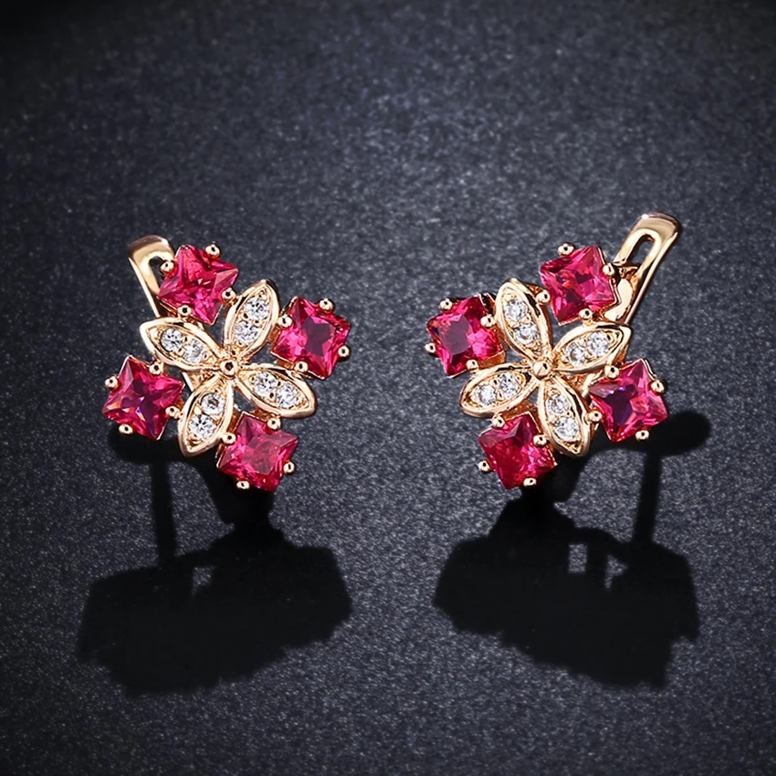 

Red/White/Blue CZ Crystal Flower Small Hoop Earrings for Women Female Fashion Jewelry Bithday Gift