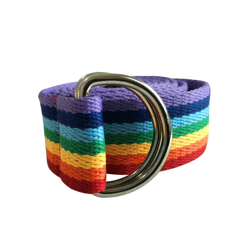 Rainbow Plain Belt Waistband Casual Canvas Belt Alloy Circle Thin Strap