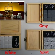 9Pcs/lot Whiskey Stones with Wooden Box& Velvet Bag Whiskey Coolers Rocks Stones Cube Stone