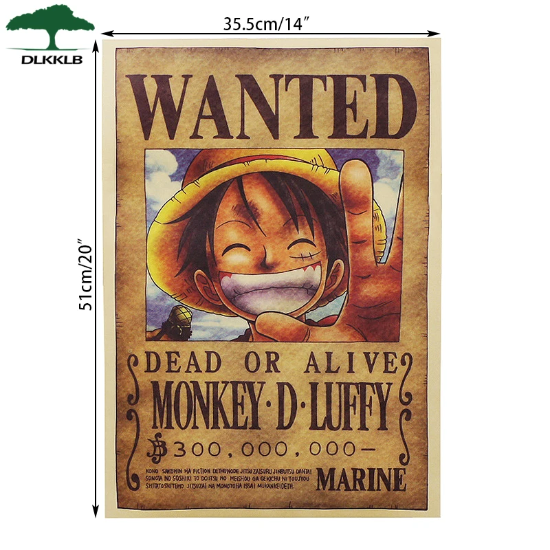 DLKKLB домашний Декор наклейки на стену одна деталь плакаты Luffy Wanted Винтаж крафт-бумага аниме PosterBar декор картины 51X35 см