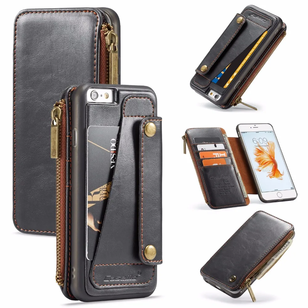 

Detachable Leather wallet Case for iPhone X Zipper Pocket Credit Card Slots Back Cover for iPhone XS MAX X XR 7 Case Coque Capa