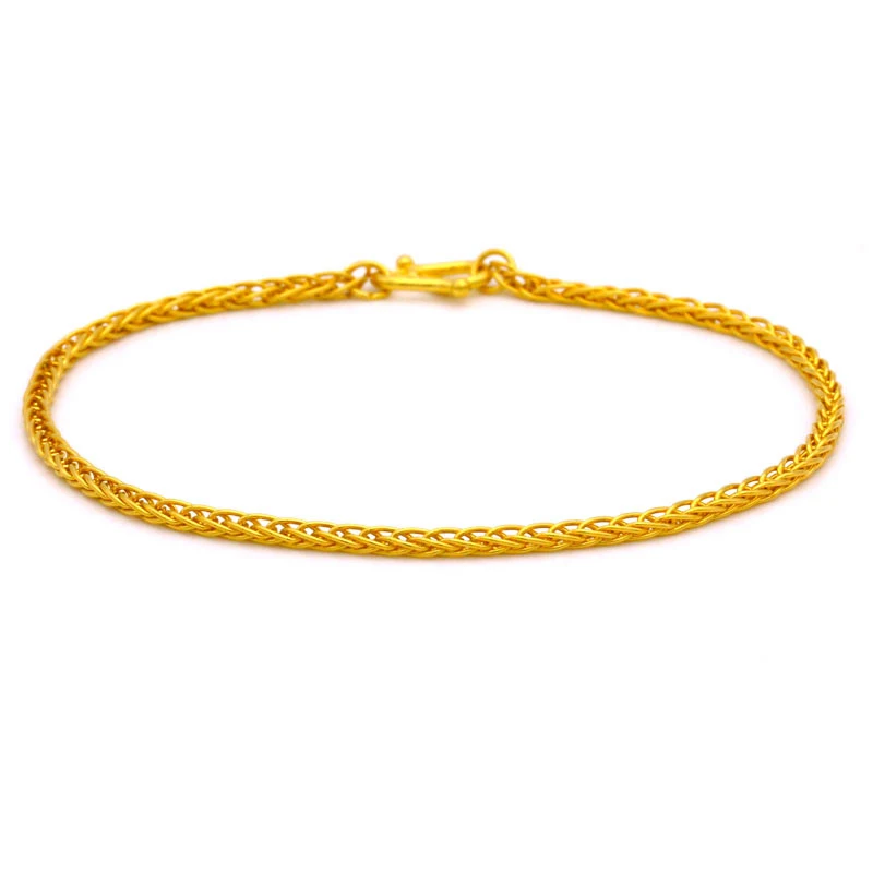 Solid 999 24K Yellow Gold Bracelet Women Wheat Link Chain Bracelet ...