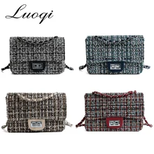 Luoqi Bolsa Sacos de Moda Das Mulheres De Lã Do Vintage Saco Do Mensageiro Saco de Ombro das Mulheres Da Cadeia de Luxo Bolsa Feminina Xadrez Bolsa 2018