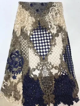 

NEW BLUE African net Lace Fabric High Quality Nigerian French Swiss voile Mesh Tulle Lace Fabrics 5yards For Wedding Party A1142