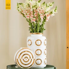 Золотая круглая современная модная Скандинавская ваза для украшения интерьера для цветов Свадебная декоративная ваза для прихожей керамическая
