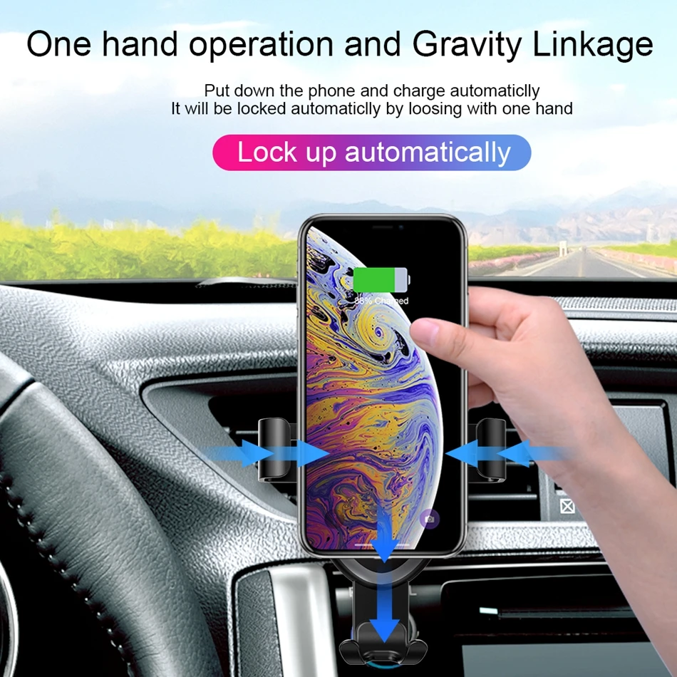 CHOETECH تشى سيارة لاسلكية شاحن حامل هاتف ل فون Xs ماكس Xr 8 زائد الهاتف سريع سنادات بالسيارة اللاسلكية كابل شحن لهواتف سامسونج S9