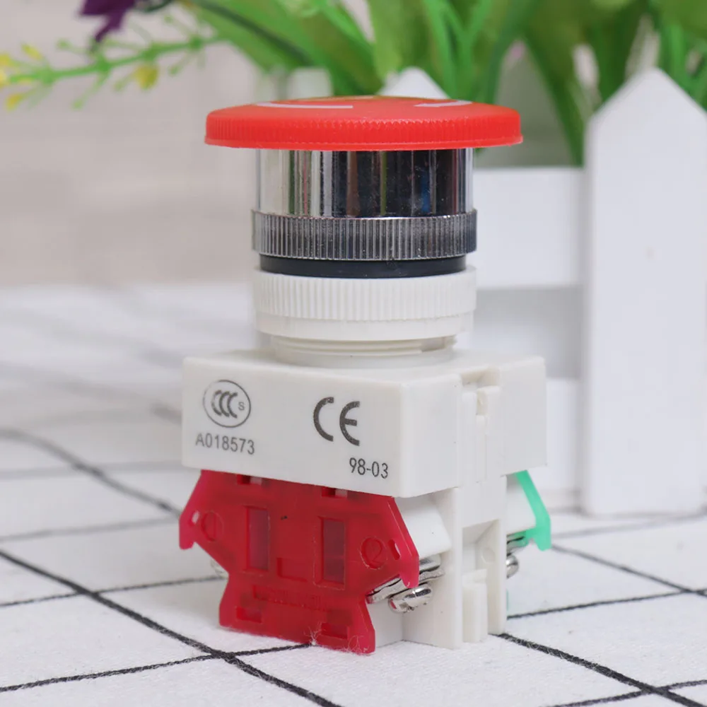AC 660V 10A rojo seta Cap 1NO 1NC DPST botón interruptor de parada de emergencia