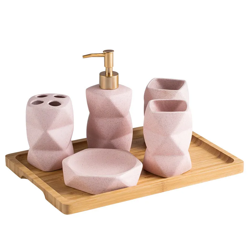 Ceramic washable bathroom four-piece set Lotion bottle Mouth cup Soap dish Toothbrush holder Tray Bathroom supplies Gift giving