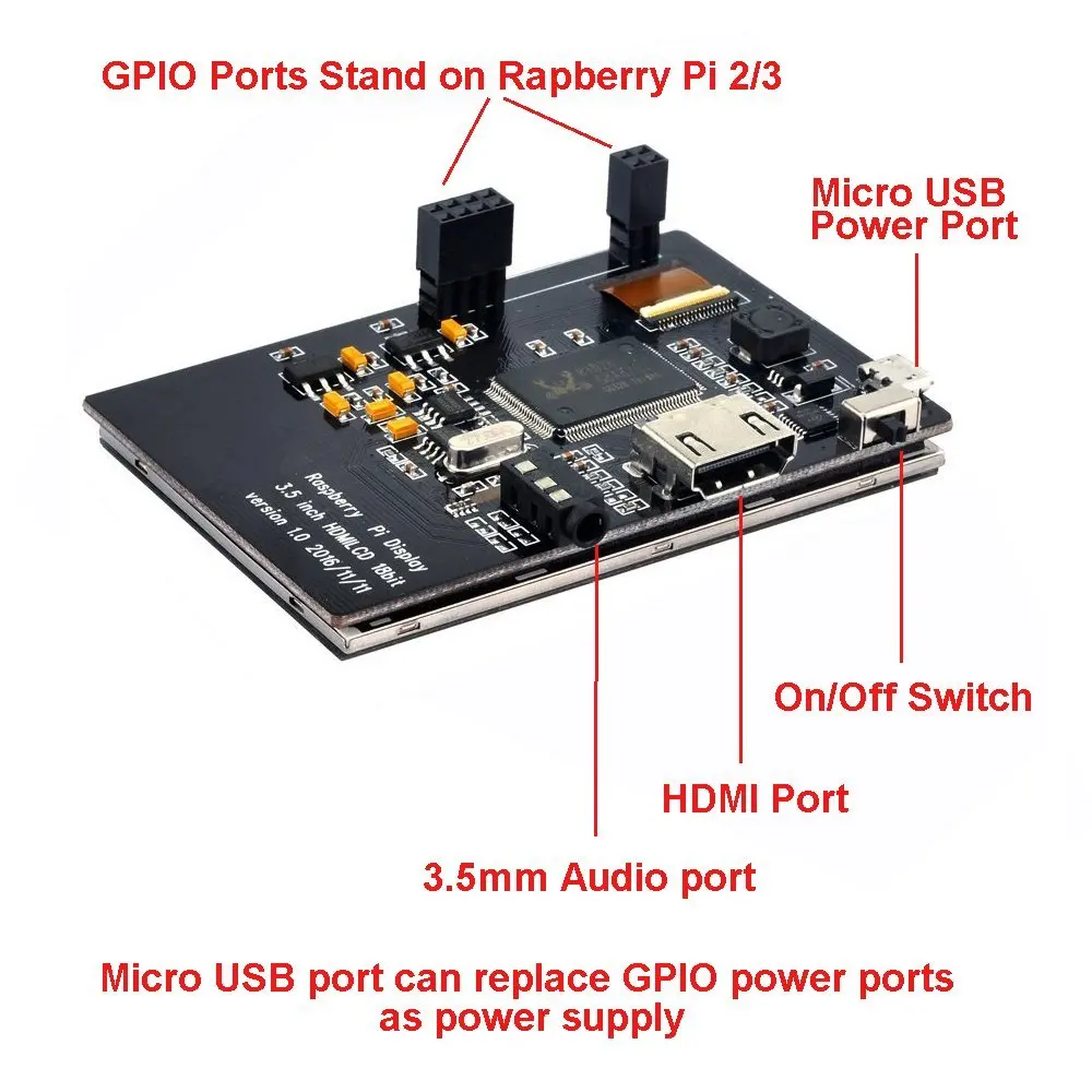 3,5 lcd HDMI USB сенсорный экран 320x480 до 1920x1080 ЖК-дисплей аудио с четким чехлом для Raspberry Pi 3 Pi 2(воспроизведение игрового видео