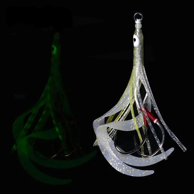 

1Pc Luminous squid Streamers Silicon Hand tied hook Saltwater Fishing Bait Deep sea fishing special weapon