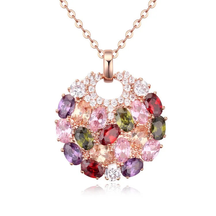 

18-K Rose Gold Cubic Zirconia Drop Pendant Necklace Multicolor AAA+ Swiss Genuine Cz pendant For Women Jewelry Free shipping