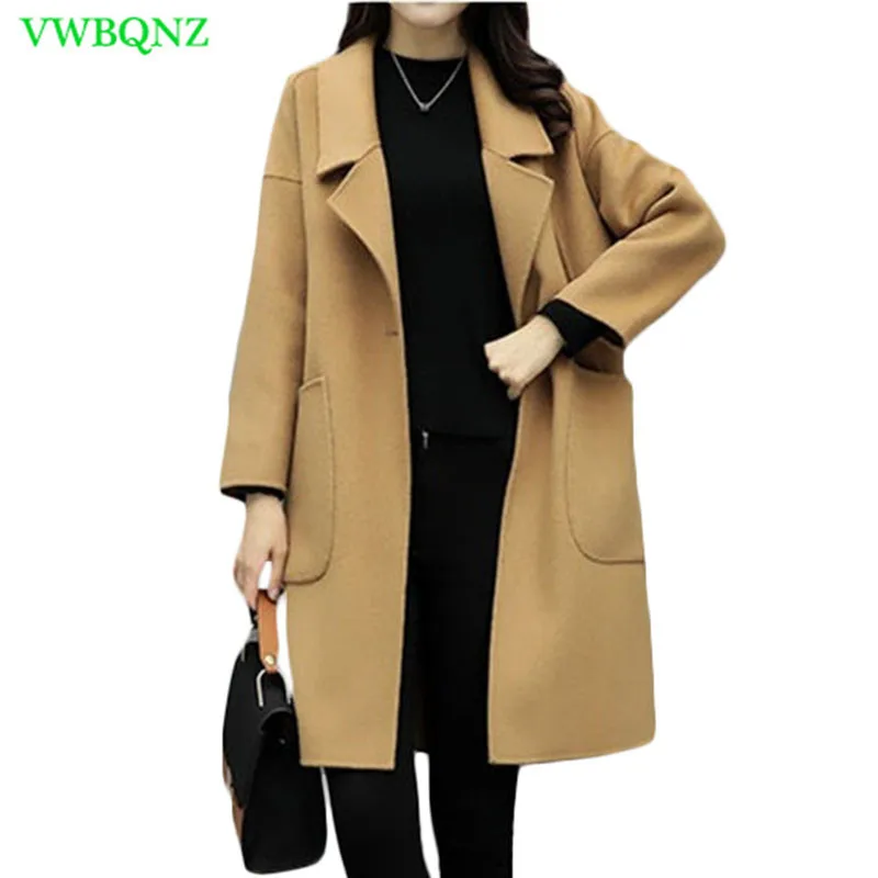 2018 Spring Winter New Woolen Jacket Women Fashion Loose Thin Wool coats Women's High quality Type A buckle Camel Top coats A179 2018 Spring Winter New Woolen Jacket Women Fashion Loose Thin Wool coats Women's High quality Type A buckle Camel Top coats A179