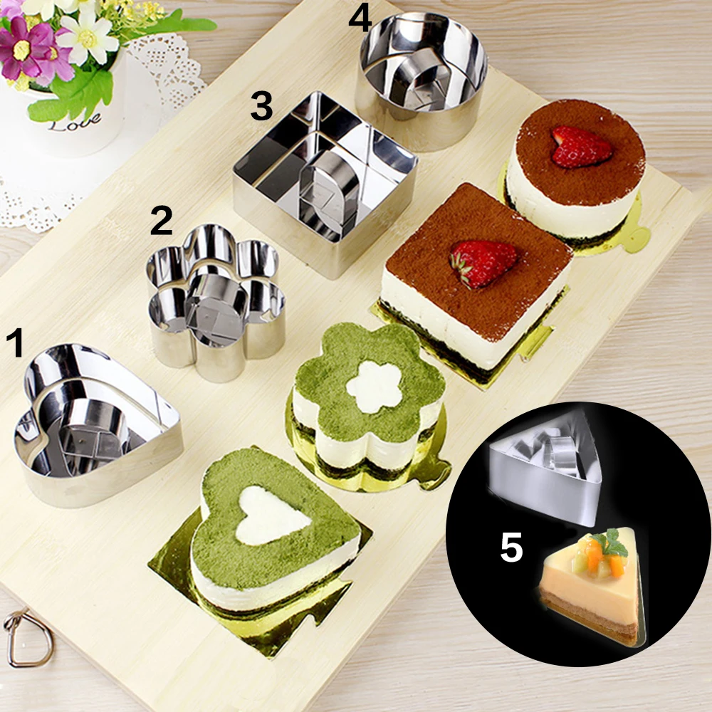5Pcs/lot Mousse Cake Mold Different Shapes Stainless Steel Cupcake