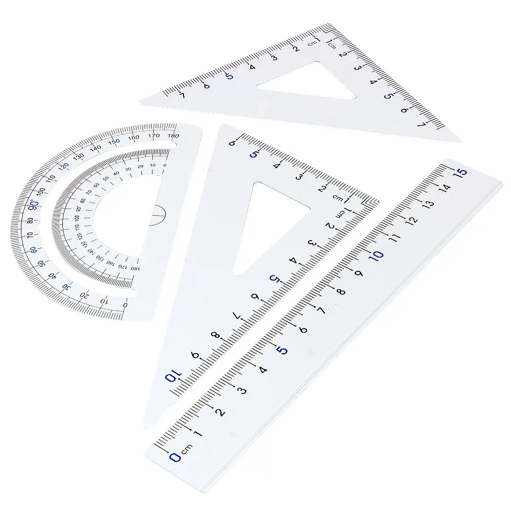 

4Pcs/Pack students drawing school supplies Set square triangle ruler Aluminum Alloy protractor/four sets free shipping