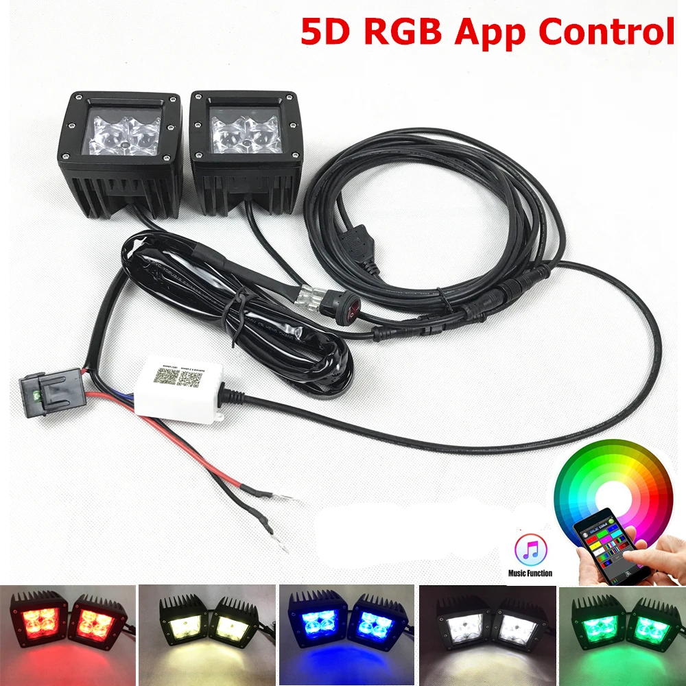 

Car styling 5D RGB led Work Light 16 Million Colors Strobe Bluetooth APP Control Fog Lights For Jeep ATV 4WD Motorcycle 12V 24V