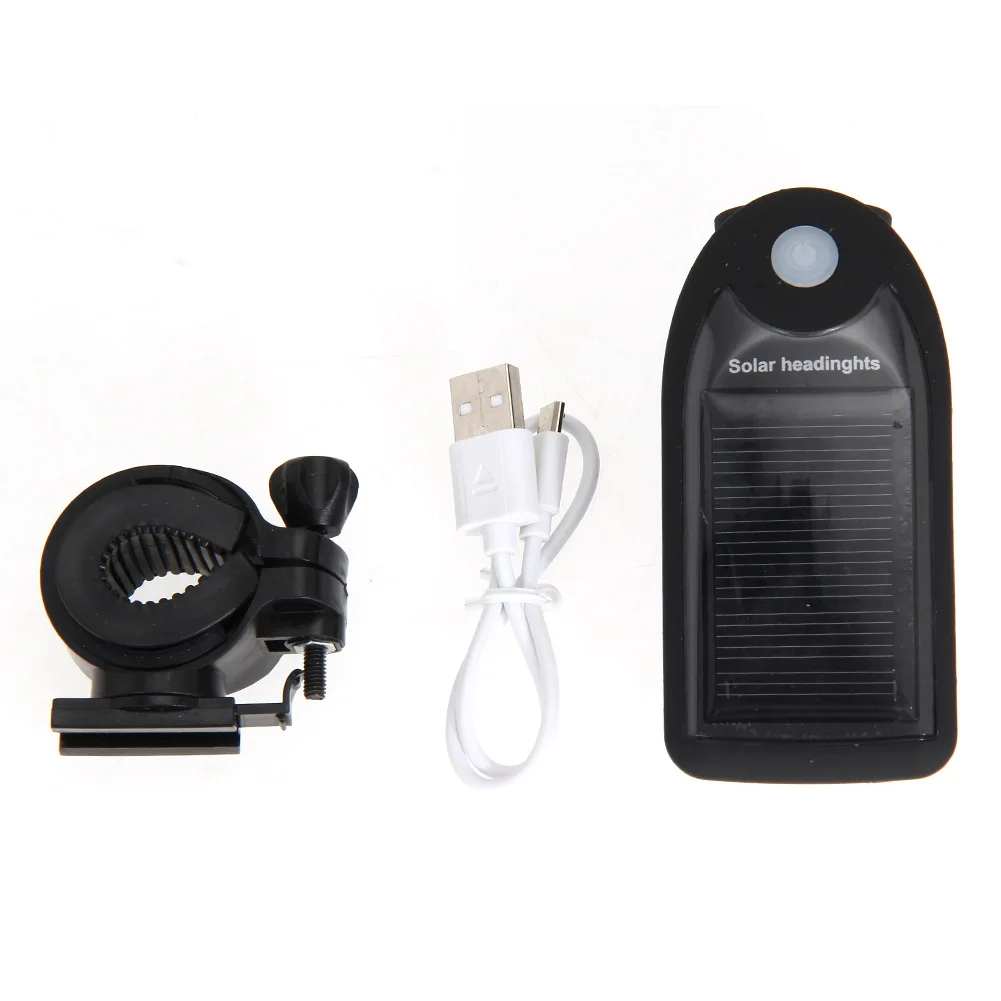 Excellent LED USB Rechargeable Bike Light Headlight Solar Energy Bicycle Front Light Waterproof with 360 Degree Rotating Mount WHS 3