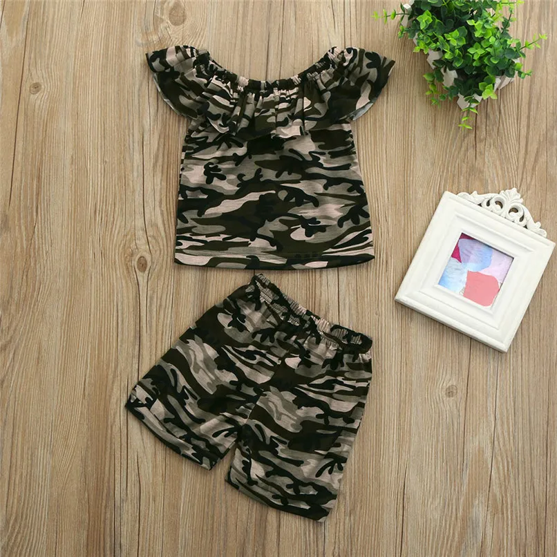 Summer Baby Sets Girl Toddler Kids Baby Girls Short Sleeve Camouflage T-shirt Tops+Shorts Outfits Set Baby Girl Clothes M8Y22 (4)