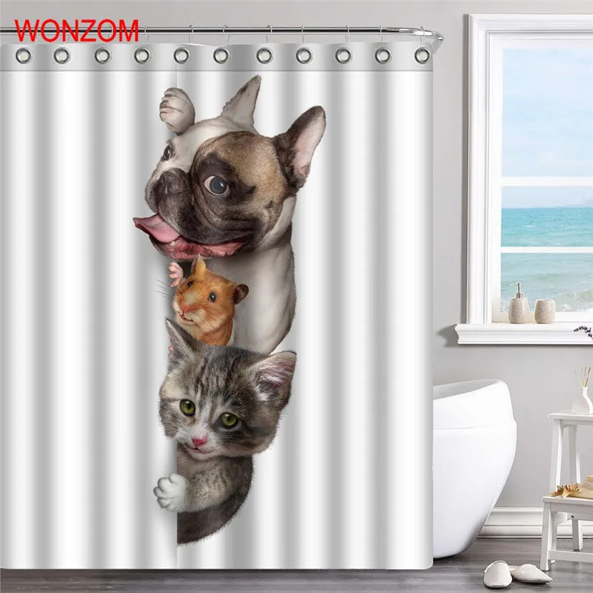WONZOM кошка и собака Шторы s с 12 крючков для Ванная комната Декор Современный животных Ванна Водонепроницаемый Шторы Новинка года Аксессуары для ванной комнаты