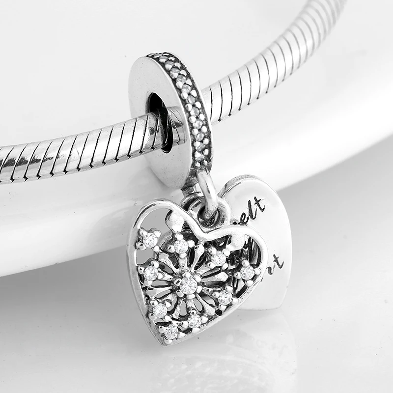 925 пробы серебряные подвески в виде снежинок с надписью «You melt my Hearts», очаровательный браслет в семейном стиле, браслет Pandora, ювелирное изделие