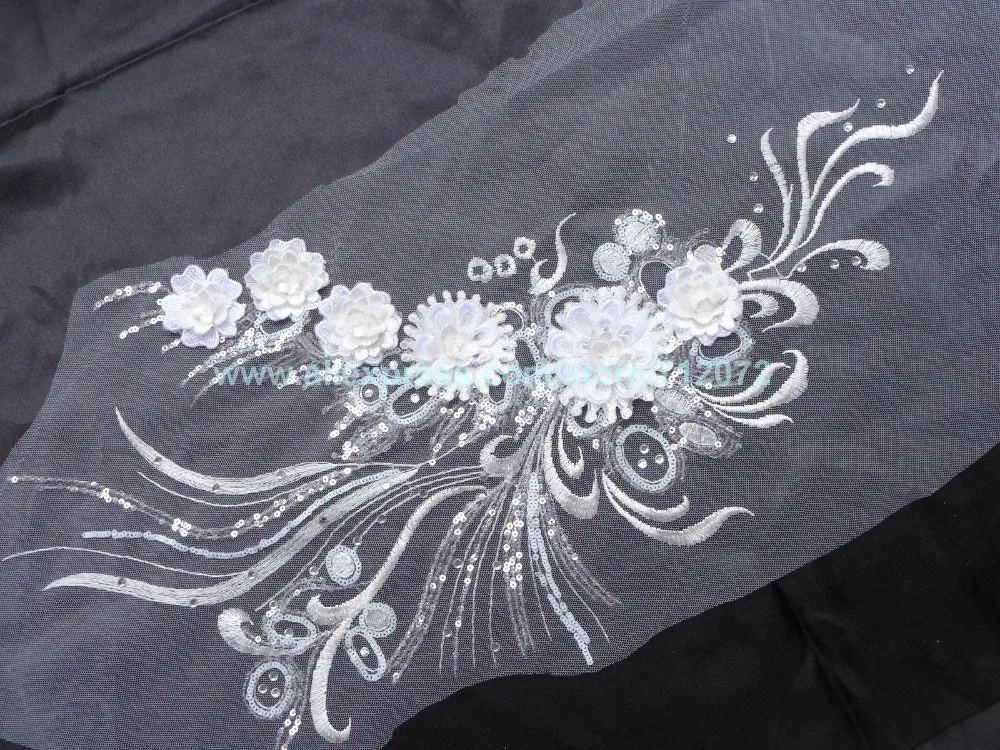 

White/red/gold/purple/blue/Pink 3D handmake flowers sequins stones metallic embroidered Front skirt pieces on netting 16''X8''