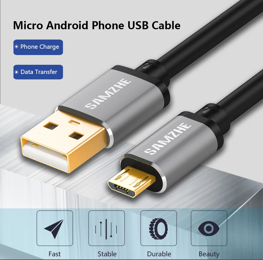 SAMZHE Кабель USB 2,0 Micro USB алюминиевый корпус USB Andorid кабель для быстрой зарядки 0,25/0,5/1/1,5/2 м для XIAOMI HUAWEI SAMSUNG