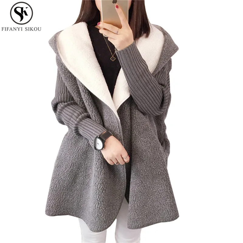 Winter Thicken Keep warm lambswool Coat women Fashion Hooded Cardigan
