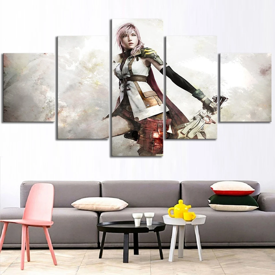 

Modular Canvas Wall Art 5 Panel Final Fantasy Poster Game Character Pictures Living Room Prints Painting Home Decor Frame