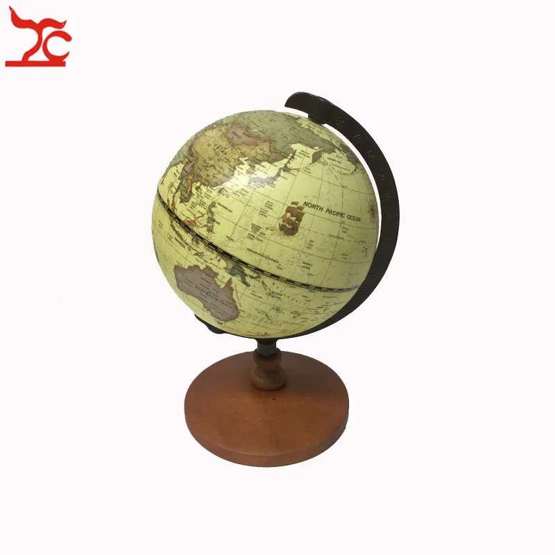 

5" Vintage Antique Desktop Table Decorative Wood Globe Earth World Map Globe