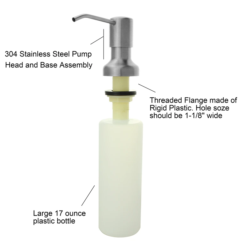 Построить в 304 Нержавеющая сталь матовый Кухня раковина для жидкого Мыло распределитель 17 унц. бутылки
