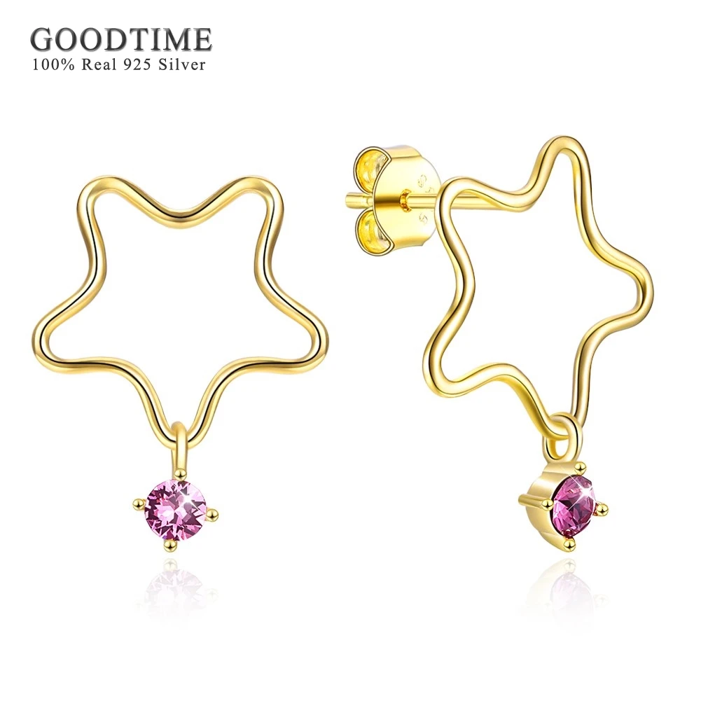 

Austrian Crystal Stud Earrings Real S925 Sterling Gold Star Shape With Purple Stone Earrings For Women Gift Jewelry Accessories