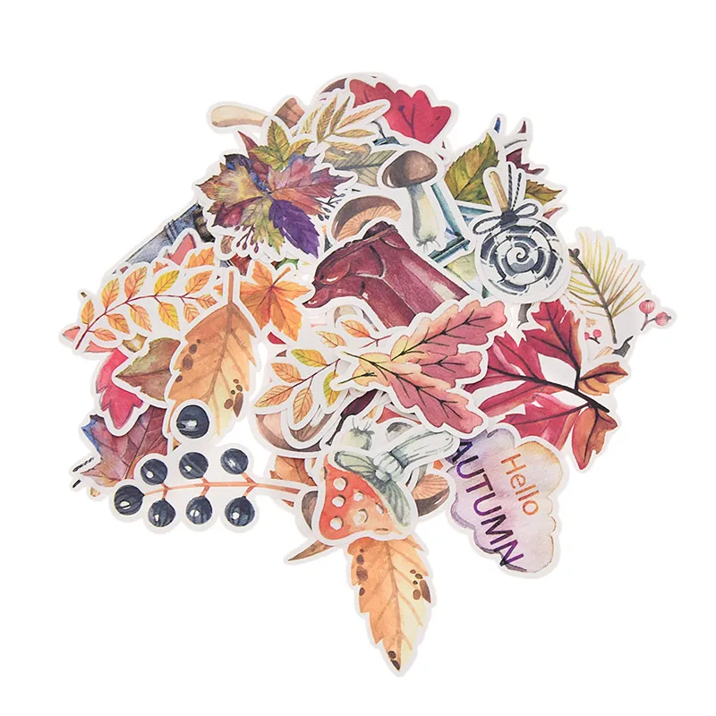 

50pcs Autumn Leaf Stickers Cartoon Shoes Lantern Shape Paper Sticker DIY Handmade Scrapbook Decorations Supplies Wholesale